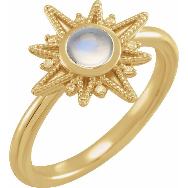 14K Yellow Natural Rainbow Moonstone & .03 CTW Natural Diamond Star Ring