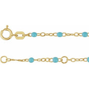 14K Yellow 2 mm Adjustable Turquoise Enamel Bead 6-7' Chain