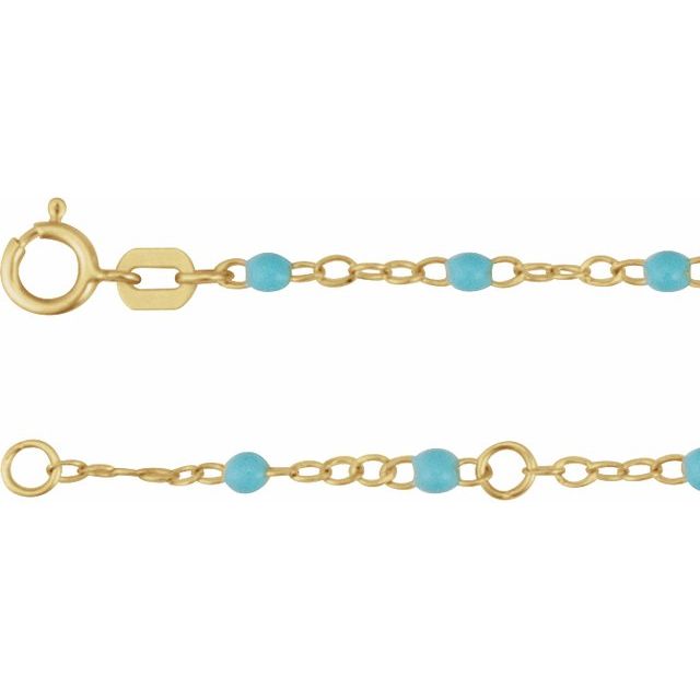 14K Yellow 2 mm Adjustable Turquoise Enamel Bead 9-10' Chain