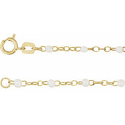 14K Yellow 2 mm Adjustable White Enamel Bead 9-10' Chain