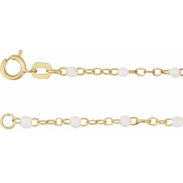 14K Yellow 2 mm Adjustable White Enamel Bead 9-10' Chain