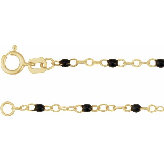 14K Yellow 2 mm Adjustable Black Enamel Bead 9-10' Chain