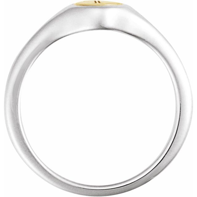 14K White/Yellow Engravable Round Signet Ring