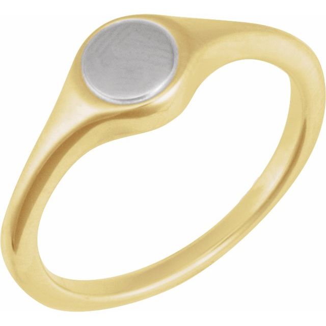 14K Yellow/White Engravable Round Signet Ring