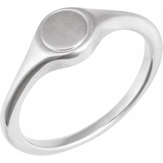 14K White Engravable Round Signet Ring