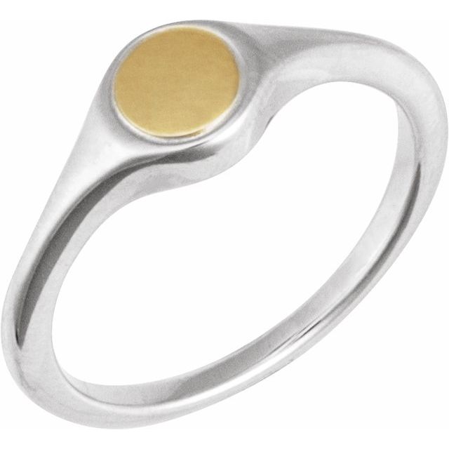 14K White/Yellow Engravable Round Signet Ring