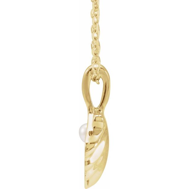 14K Yellow 1-Stone Cultured White Seed Pearl Family Shell 16-18' Necklace