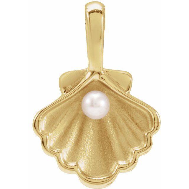 14K Yellow 1-Stone Cultured White Seed Pearl Family Shell Pendant
