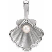 Sterling Silver 1-Stone Cultured White Seed Pearl Family Shell Pendant