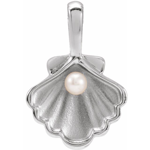 Sterling Silver 1-Stone Cultured White Seed Pearl Family Shell Pendant