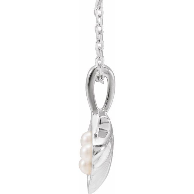 Sterling Silver 3-Stone Cultured White Seed Pearl Family Shell 16-18' Necklace