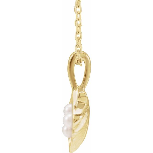 14K Yellow 3-Stone Cultured White Seed Pearl Family Shell 16-18' Necklace