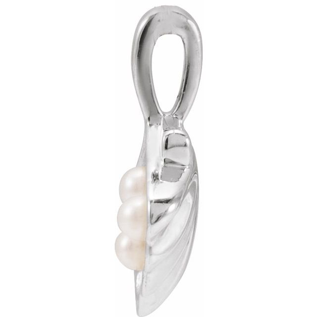 14K White 3-Stone Cultured White Seed Pearl Family Shell Pendant