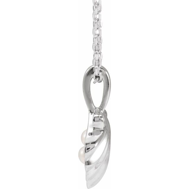 Sterling Silver 2-Stone Cultured White Seed Pearl Family Shell 16-18' Necklace