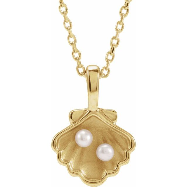 14K Yellow 2-Stone Cultured White Seed Pearl Family Shell 16-18' Necklace
