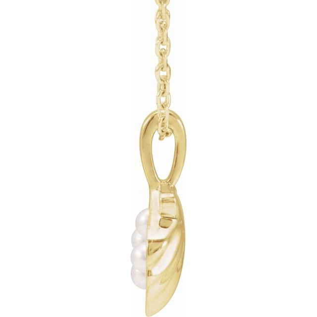 14K Yellow 4-Stone Cultured White Seed Pearl Family Shell 16-18' Necklace