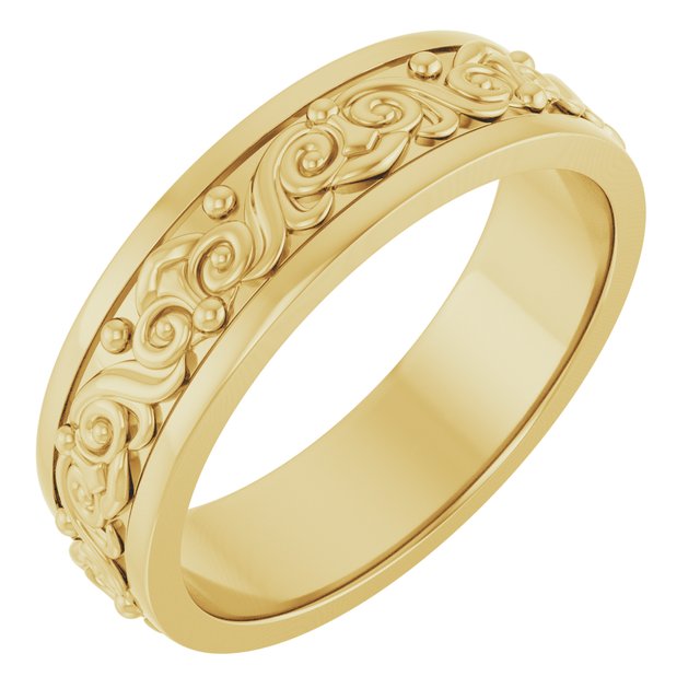 14K Yellow 6.2 mm Scroll Patterned Band Size 10