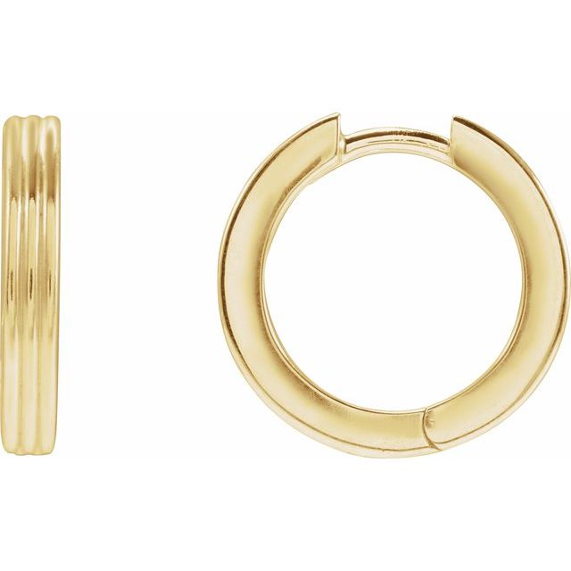 14K Yellow Hinged 15 mm Huggie Hoop Earrings