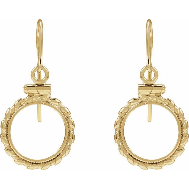 14K Yellow Coin Frame Earrings for 13x1 mm Coin