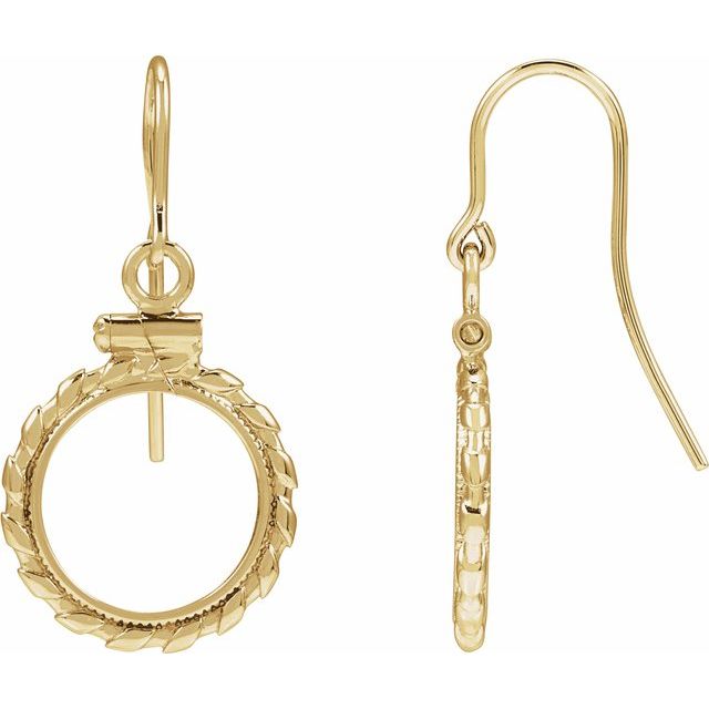 14K Yellow Coin Frame Earrings for 13x1 mm Coin