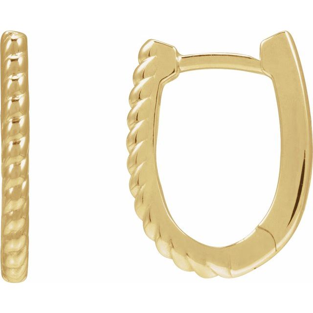 14K Yellow Oval Rope 12.8 mm Hoop Earrings