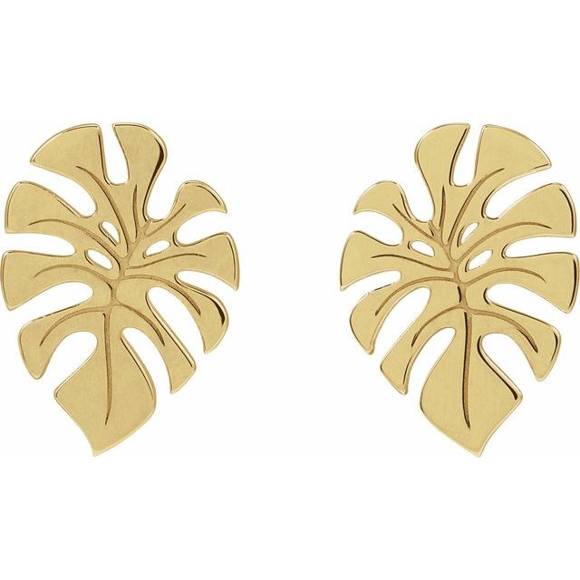 14K Yellow Monstera Leaf Stud Earrings