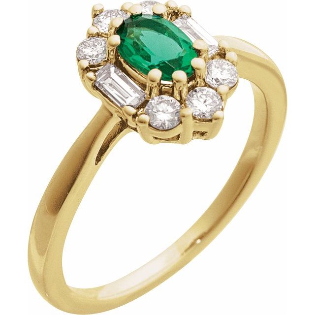14K Yellow Lab-Grown Emerald & 3/8 CTW Natural Diamond Ring