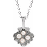 Sterling Silver 4-Stone Cultured White Seed Pearl Family Shell 16-18' Necklace