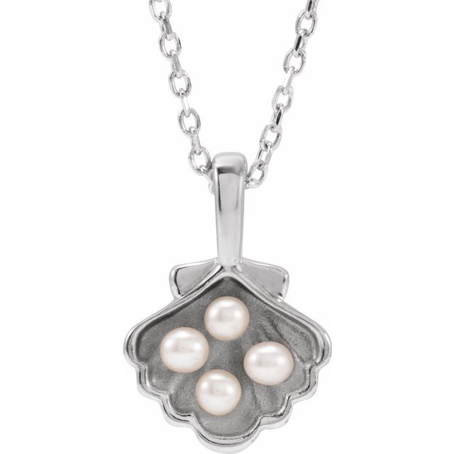 Sterling Silver 4-Stone Cultured White Seed Pearl Family Shell 16-18' Necklace