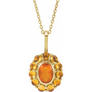 14K Yellow Natural Mexican Fire Opal & Natural Citrine Halo-Style 16-18' Necklace