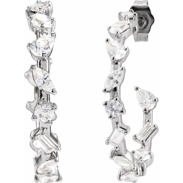14K White 2 CTW Lab-Grown Diamond 25.4 mm Hoop Earrings