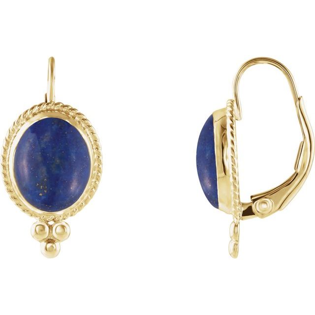 14K Yellow Natural Lapis Cabochon Earrings