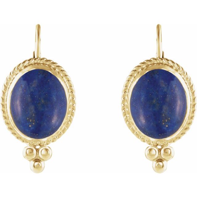 14K Yellow Natural Lapis Cabochon Earrings