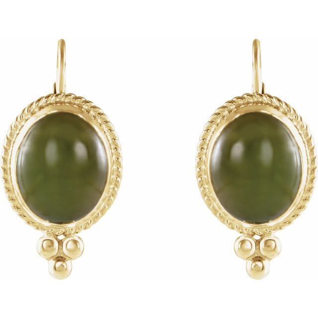 14K Yellow Natural Nephrite Jade Cabochon Earrings