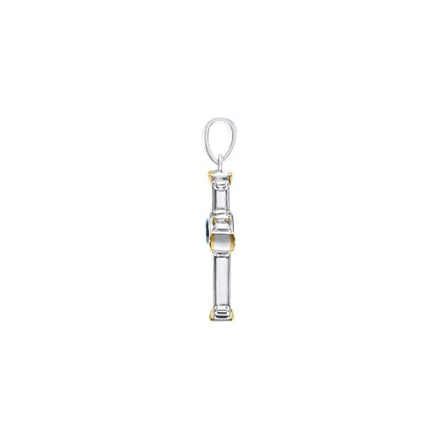 Sterling Silver & 14K Yellow Natural Swiss Blue Topaz Cross Pendant