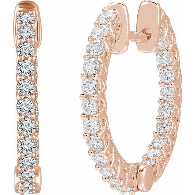 14k Rose 1 Ctw Natural Diamond Inside-outside 20.1 Mm Hoop Earrings