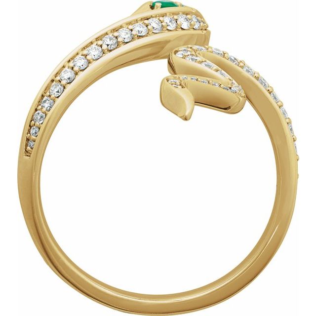 14K Yellow Natural Emerald & 1/3 CTW Natural Diamond Snake Ring