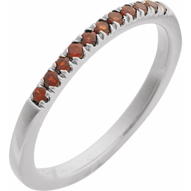 14K White Natural Mozambique Garnet Stackable Ring