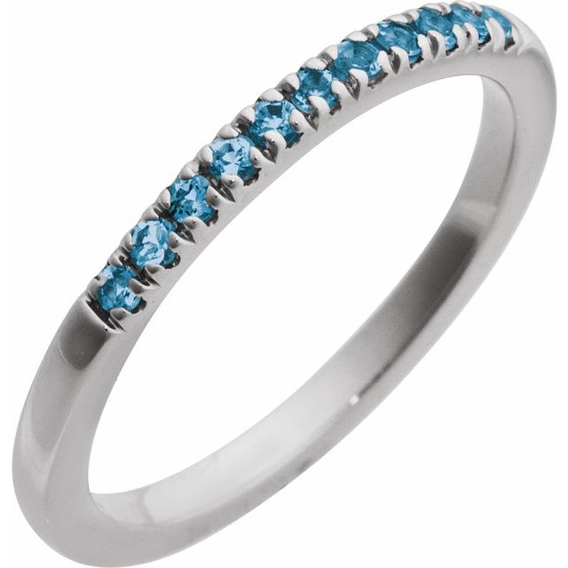 14K White Natural London Blue Topaz Stackable Ring