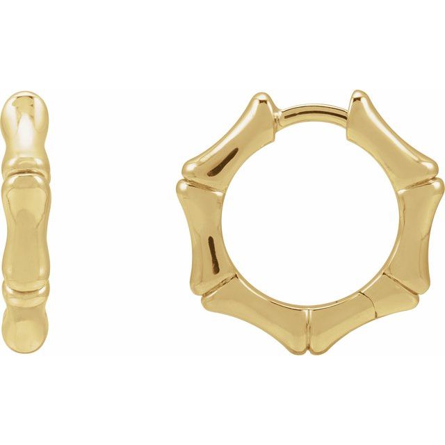 14K Yellow Hinged Bamboo 15.5 mm Hoop Earrings