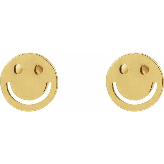 14K Yellow 4 mm Smiley Face Press Fit Earrings