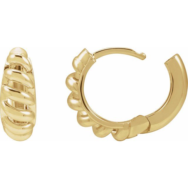 14K Yellow Right Rope Dome 12.9 mm Hoop Earring