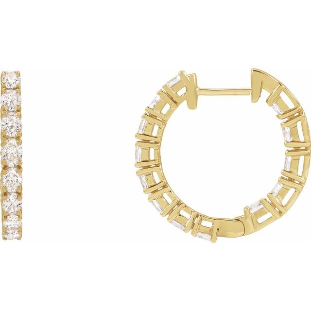 14K Yellow 2 5/8 CTW Natural Diamond Inside-Outside 20.6 mm Hoop Earrings