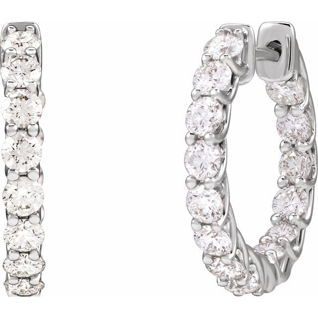 14k White 2 1/5 Ctw Natural Diamond Inside-outside Hoop Earrings