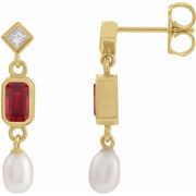 14K Yellow Lab-Grown Ruby, Cultured White Akoya Pearl & .05 CTW Natural Diamond Earrings