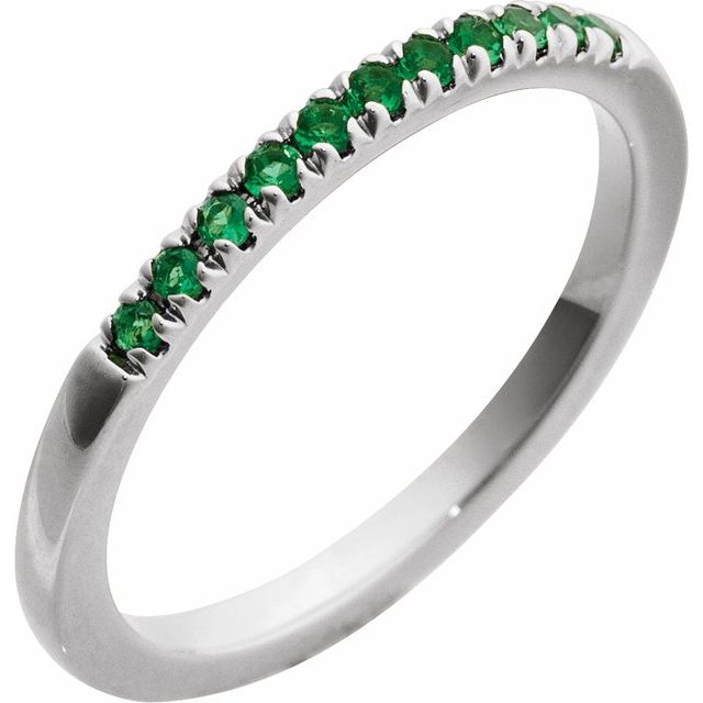 14K White Natural Emerald Stackable Ring