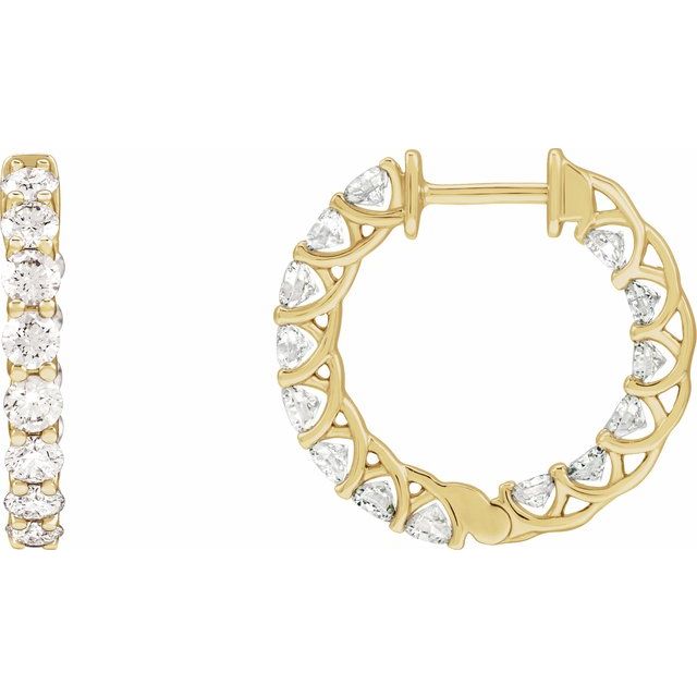 14K Yellow 2 1/5 CTW Natural Diamond Inside-Outside Hoop Earrings