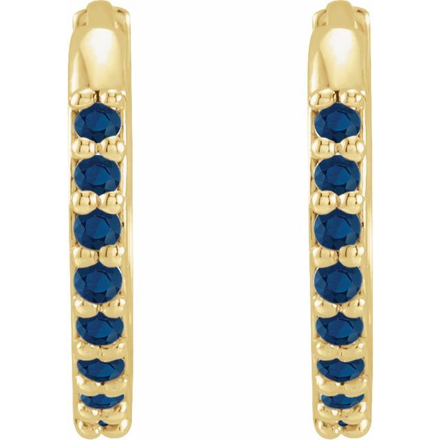 14K Yellow Lab-Grown Blue Sapphire 12.5 mm Huggie Earrings