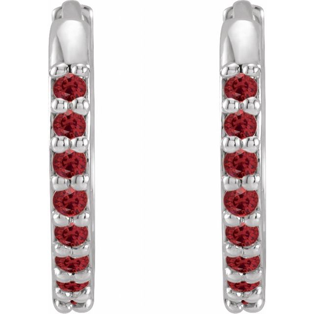 14k White Lab-grown Ruby 12.5 Mm Huggie Earrings