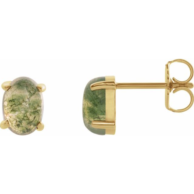14K Yellow 7x5 mm Oval Natural Moss Agate Earrings